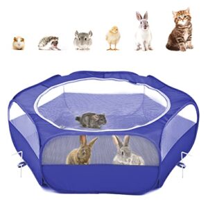 pawaboo small animals playpen, waterproof small pet cage tent with zippered cover, portable outdoor yard fence with 3 metal rod for kitten/puppy/guinea pig/rabbits/hamster/chinchillas, indigo