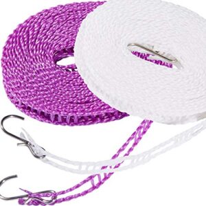 foshine 2 pack clotheslines 1.64ft length camping clothesline clothes white purple drying rope portable windproof travel 5m clothesline for indoor outdoor laundry perfect windproof clothes line