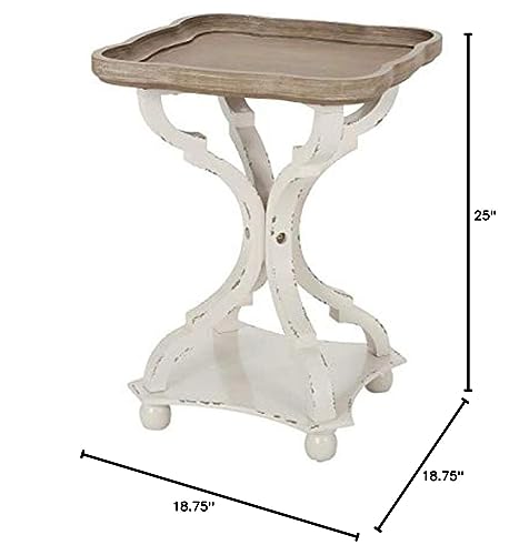 Christopher Knight Home Eudora French Country Accent Table with Square Top, Natural + Distressed White