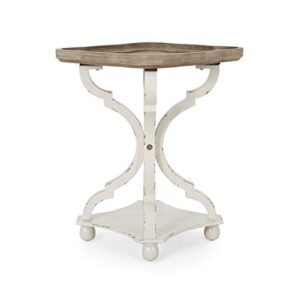 Christopher Knight Home Eudora French Country Accent Table with Square Top, Natural + Distressed White