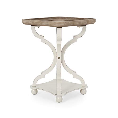 Christopher Knight Home Eudora French Country Accent Table with Square Top, Natural + Distressed White