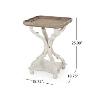 Christopher Knight Home Eudora French Country Accent Table with Square Top, Natural + Distressed White