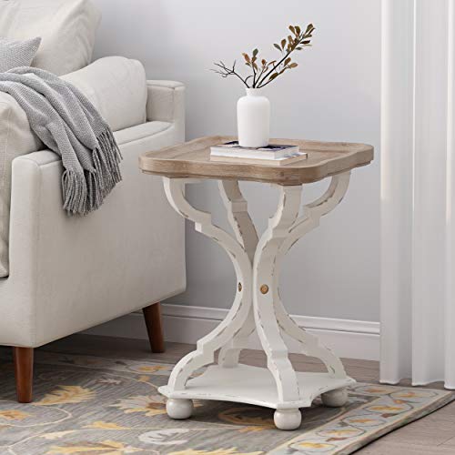 Christopher Knight Home Eudora French Country Accent Table with Square Top, Natural + Distressed White