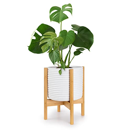 Fox & Fern Mid Century Modern Plant Stand, Indoor Plant Stand, Plant Holder, Corner Plant Stand Indoor, Plant Stands for Indoor Plants - EXCLUDING Plant Pot - Adjustable Width 11" to 15" - Bamboo