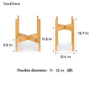 Fox & Fern Mid Century Modern Plant Stand, Indoor Plant Stand, Plant Holder, Corner Plant Stand Indoor, Plant Stands for Indoor Plants - EXCLUDING Plant Pot - Adjustable Width 11" to 15" - Bamboo