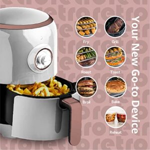 Aria Premium 2 Qt. Retro Style Ceramic Air Fryer, White/Rose Gold Trim