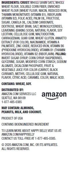 Amazon Brand - Happy Belly Fruit & Grain Cereal Bars, Raspberry, 8 Count
