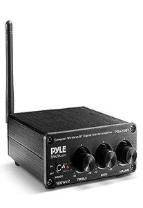 pyle bluetooth hifi mini audio amplifier-class d digital desktop pc stereo amplifier receiver(2 x 100 watt max) aluminum diecast- pyle pda20bt