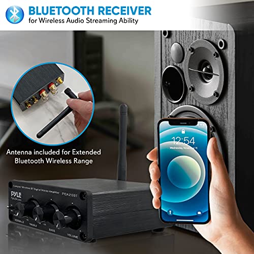 Pyle Bluetooth HiFi Mini Audio Amplifier-Class D Digital Desktop PC Stereo Amplifier Receiver(2 x 100 Watt MAX) Aluminum Diecast- Pyle PDA20BT