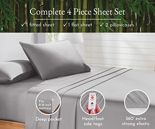 California Design Den Rayon from Bamboo Sheets King, 4 Piece Set, Luxury Cooling Sheets King Size Bed, Silver Gray Sheets with Deep Pocket Fitted Sheets (King, Silver Gray)