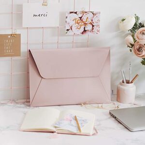 Comfyable Leather Tablet Sleeve Compatible for iPad Pro 12.9 inch M2 2022 M1 2021 3rd 4th 5th 6th Gen & Smart/Magic Keyboard with Pencil Holder - PVC Leather Envelope Sleeve Tablet Case for iPad, Pink