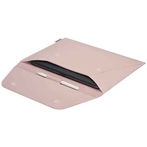 Comfyable Leather Tablet Sleeve Compatible for iPad Pro 12.9 inch M2 2022 M1 2021 3rd 4th 5th 6th Gen & Smart/Magic Keyboard with Pencil Holder - PVC Leather Envelope Sleeve Tablet Case for iPad, Pink