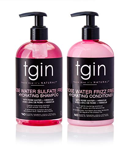 tgin Rose Water Shampoo + Conditioner DUO - For Natural / Dry/Fine/Color Treated Hair - Curls - Waves - Low Porosity - 13oz