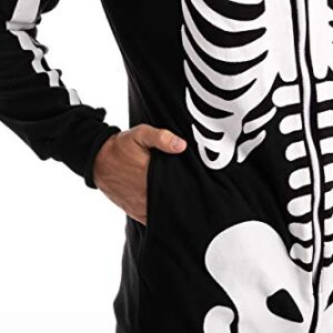 Spooktacular Creations Unisex Skeleton Onesie Pajama Plush Skeleton Jumpsuit Zippered Halloween Hoody Pajama for Adult Sleepwear Costume(Large) Black