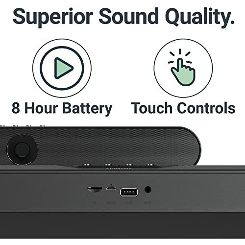 Majority Atlas Portable Bluetooth PC Soundbar | 20 Watts Powerful Stereo Sound | Portable Speaker with 8 Hours Playback | One Touch Control, USB, SD Card & AUX Playback Sound Bar for TV