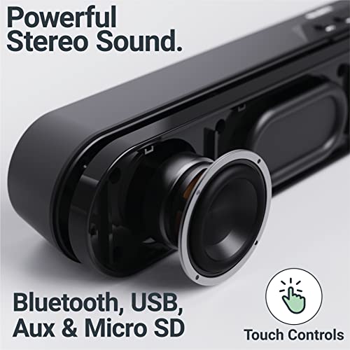 Majority Atlas Portable Bluetooth PC Soundbar | 20 Watts Powerful Stereo Sound | Portable Speaker with 8 Hours Playback | One Touch Control, USB, SD Card & AUX Playback Sound Bar for TV