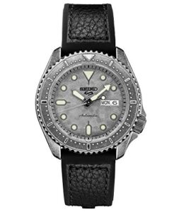 seiko srpe79 5 sports 24-jewel gray finish automatic watch with leather strap