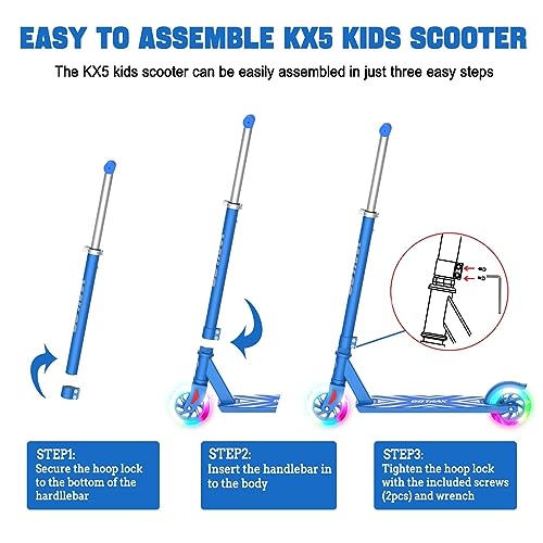 Gotrax KX5 Kick Scooter, 3 Adjustable Heights and 5" Flashing Wheels Kids Scooter, Lightweight Aluminum Alloy Scooter for Kids Boys Girls Age of 4-9 , Blue