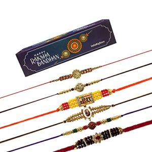 indiabigshop rakhi for brothers mix design rakhi bracelet multi design beads and assorted color – set of 3