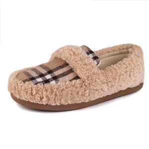 zizor women's fuzzy loafer slippers house shoes with memory foam, brown, 8 us