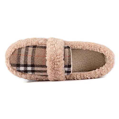 Zizor Women's Fuzzy Loafer Slippers House Shoes with Memory Foam, Brown, 8 US