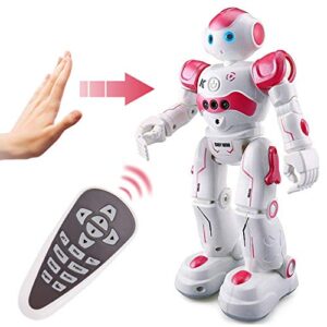 flywind rc robot toys for kids, programmable smart remote control robot toy intellectual control robot rechargeable, walking dancing robot gesture sensing robot birthday gift for boys girls （pink）