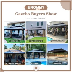 EROMMY Hardtop Gazebo Galvanized Steel Outdoor Gazebo Canopy Double Vented Roof Pergolas Aluminum Frame with Netting and Curtains for Garden,Patio,Lawns,Parties (12'x 20')