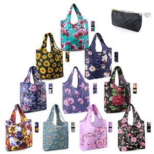 beegreen 10 pack washable floral grocery bags for shopping reusable tote bags extra large 50lbs cute flower design foldable reusable bags for women men lightweight durable