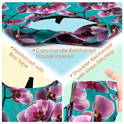 BeeGreen 10 Pack Washable Floral Grocery Bags for Shopping Reusable Tote Bags Extra Large 50LBS Cute Flower Design Foldable Reusable Bags for Women Men Lightweight Durable