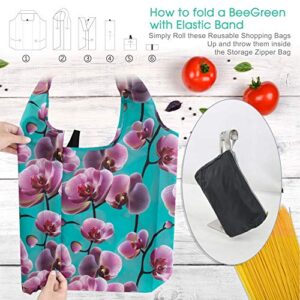 BeeGreen 10 Pack Washable Floral Grocery Bags for Shopping Reusable Tote Bags Extra Large 50LBS Cute Flower Design Foldable Reusable Bags for Women Men Lightweight Durable