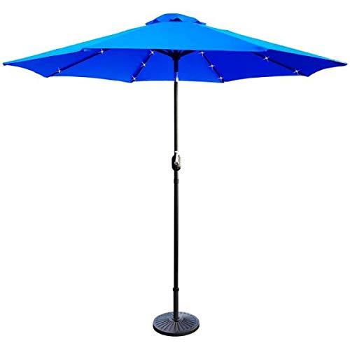 TechFaith Solar 32 LED Light Patio Umbrella with 8 Ribs/Tilt Adjustment and Crank Lift System Outdoor Umbrella (Blue)