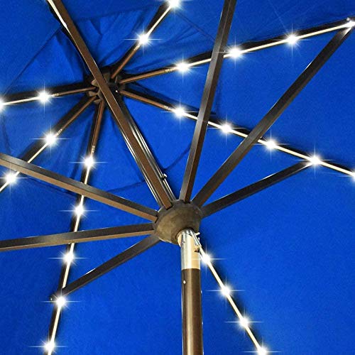 TechFaith Solar 32 LED Light Patio Umbrella with 8 Ribs/Tilt Adjustment and Crank Lift System Outdoor Umbrella (Blue)