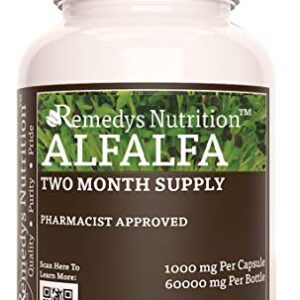 Remedy's nutrition Alfalfa 1,000mg Vegan Capsules Herbal Supplement - Non-GMO, Gluten Free, Dairy Free - Two Month Supply (60 Count)