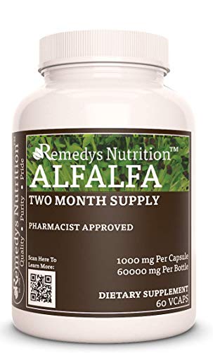 Remedy's nutrition Alfalfa 1,000mg Vegan Capsules Herbal Supplement - Non-GMO, Gluten Free, Dairy Free - Two Month Supply (60 Count)