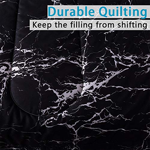 Litanika Black Marble Comforter Full(79X90Inch), 3 Pieces (1 Marble Comforter+2 Pillowcases) Soft Lightweight Microfiber Comforter Bedding Set for Men and Women