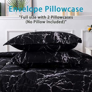 Litanika Black Marble Comforter Full(79X90Inch), 3 Pieces (1 Marble Comforter+2 Pillowcases) Soft Lightweight Microfiber Comforter Bedding Set for Men and Women