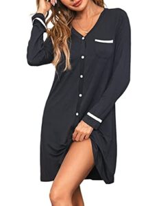 ekouaer nightgown button down nightshirt long sleeve pajama boyfriend sleepshirt nightdress for women