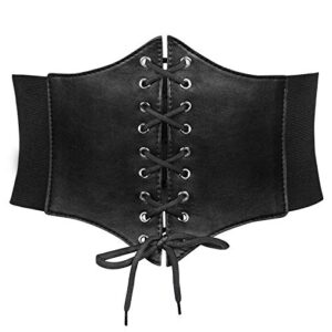 jasgood women’s elastic costume waist belt lace-up tied waspie corset belts for women, black,fits waist 30-33 inches