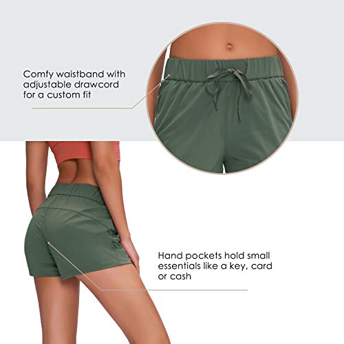 Willit Women's Shorts Hiking Athletic Shorts Yoga Lounge Active Workout Running Shorts Comfy Casual with Pockets Mallard Green L