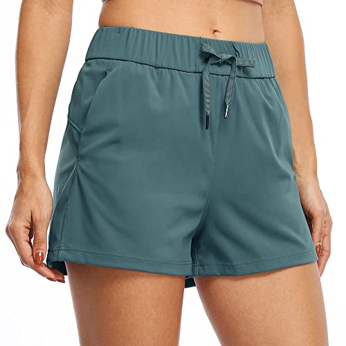 Willit Women's Shorts Hiking Athletic Shorts Yoga Lounge Active Workout Running Shorts Comfy Casual with Pockets Mallard Green L