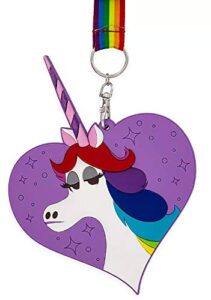 disney pin accessory - inside out - rainbow unicorn lanyard and id holder