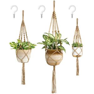 mkono macrame plant hangers, 3 different sizes indoor hanging planters basket decorative flower pots holder stand boho home decor, brown