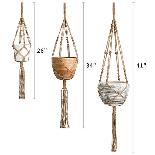 Mkono Macrame Plant Hangers, 3 Different Sizes Indoor Hanging Planters Basket Decorative Flower Pots Holder Stand Boho Home Decor, Brown