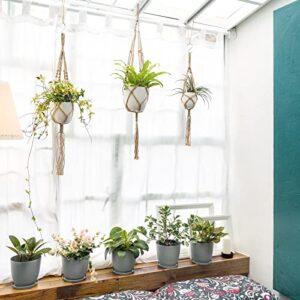 Mkono Macrame Plant Hangers, 3 Different Sizes Indoor Hanging Planters Basket Decorative Flower Pots Holder Stand Boho Home Decor, Brown