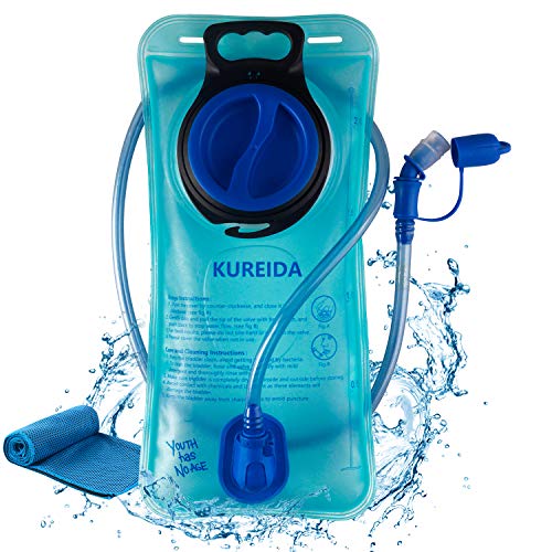 KUREIDA Hydration Bladder 2 Liter Leak Proof Water Reservoir,BPA Free,Wide Opening,Military Water Bladder Combined with Hydration Backpacks for Biking Hiking Running Camping Climbing.Blue