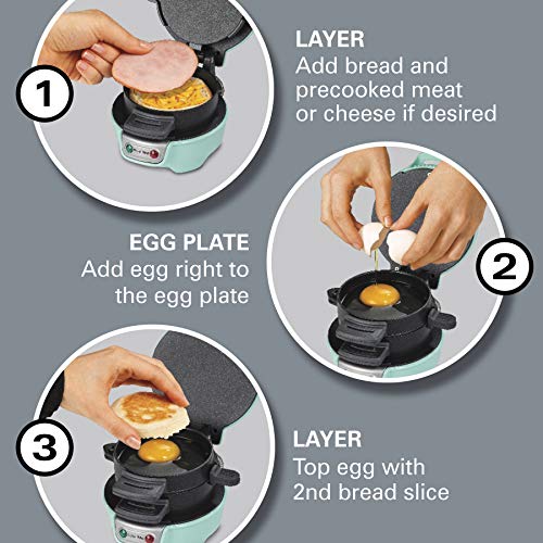 Hamilton Beach Breakfast Sandwich Maker with Egg Cooker Ring, Customize Ingredients, Perfect for English Muffins, Croissants, Mini Waffles, Dorm Room Essentials, Mint (25482)