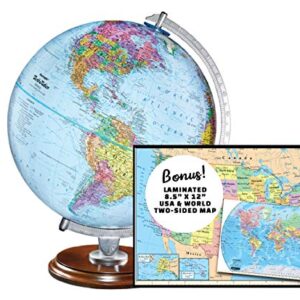 Replogle Student - Educational Classic World globe, Blue Ocean, Raised Relief feature, including a bonus map, made in USA, 12"/30cm diameter