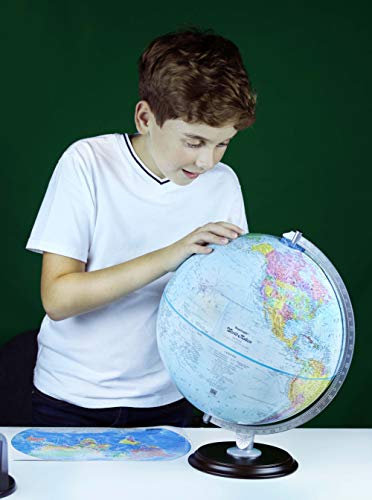 Replogle Student - Educational Classic World globe, Blue Ocean, Raised Relief feature, including a bonus map, made in USA, 12"/30cm diameter