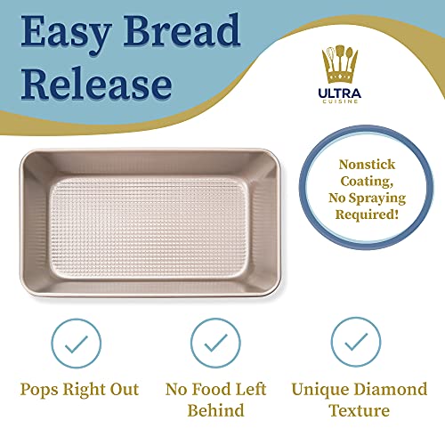 Ultra Cuisine Nonstick Bread Pan - 9.5x5 inch Loaf Pan, 1 lb - Easy Clean, Quality, Durable Bread Tin for Oven Baking Quick Bread, Meatloaf, Banana Bread, Cake - Easy Release, PFOA & PTFE Free Coating