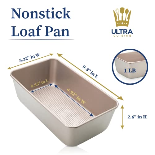 Ultra Cuisine Nonstick Bread Pan - 9.5x5 inch Loaf Pan, 1 lb - Easy Clean, Quality, Durable Bread Tin for Oven Baking Quick Bread, Meatloaf, Banana Bread, Cake - Easy Release, PFOA & PTFE Free Coating